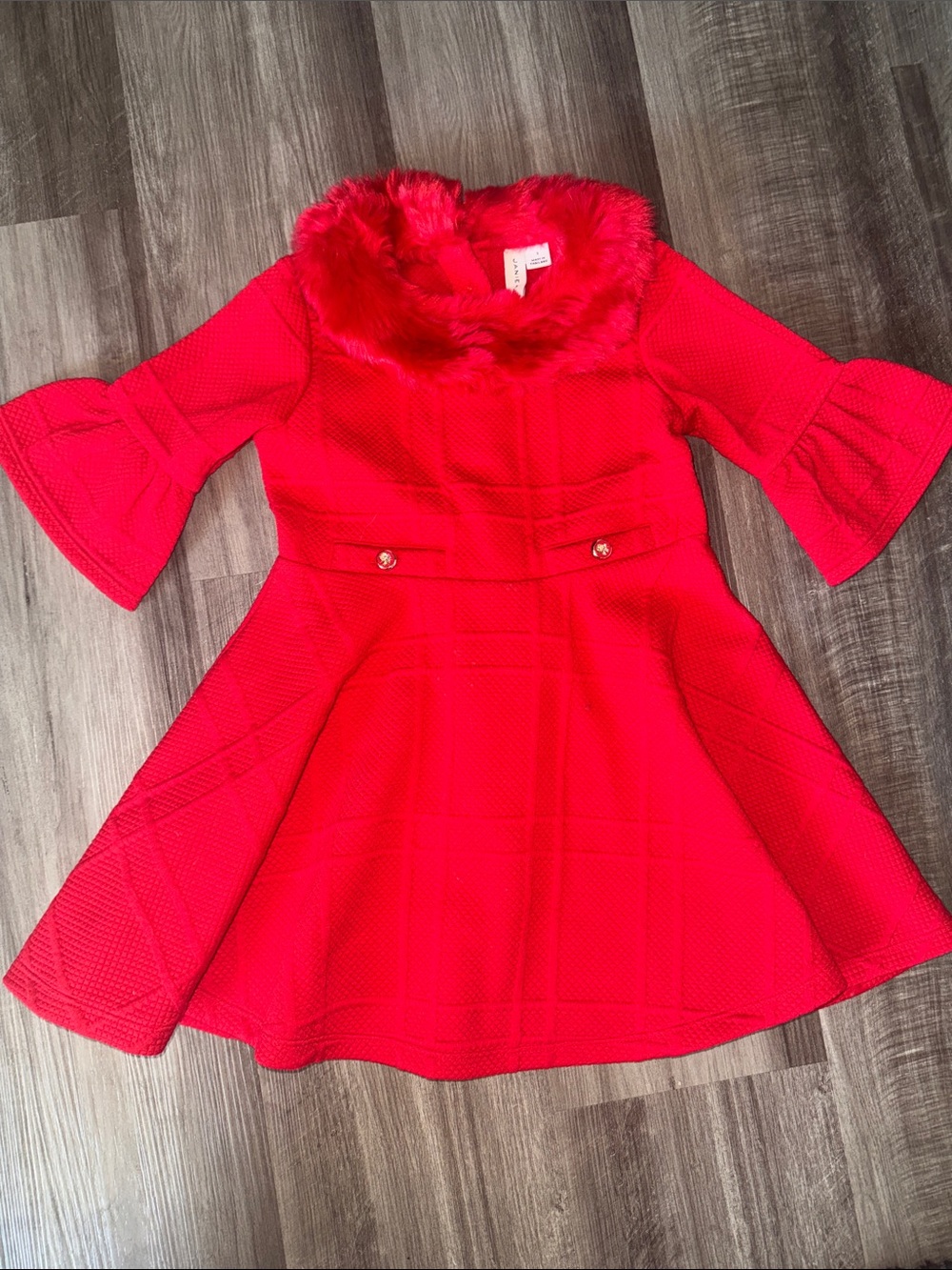 Janie and Jack 3 red Christmas dress faux fur toddler girls holiday bell sleeve